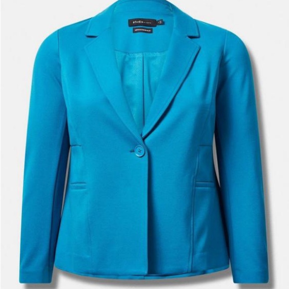 Torrid Size 3 Turquoise Blue Chelsea Studio Luxe Ponte Blazer Ruched 3/4 Sleeves